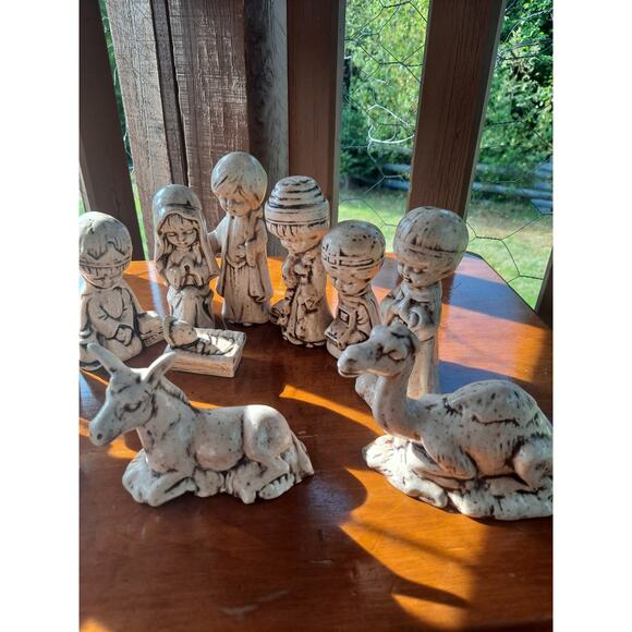 Vintage Ceramic White 13 Piece Nativity Set 1980 Duncan Enterprises Christmas - Picture 4 of 10